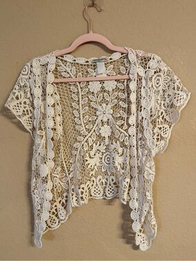 Vivid Collection Bolero Shrug Formal Crochet and Floral Lace Detail